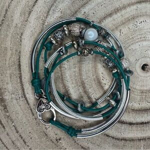Lizzy James Convertible Necklace and Bracelet Silver and Green Charm